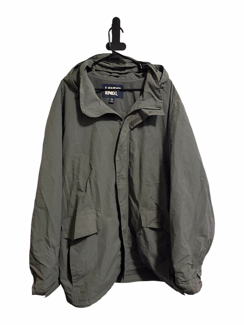 Lands End mens hooded fall winter full zip jacket size XXXL Olive green grey